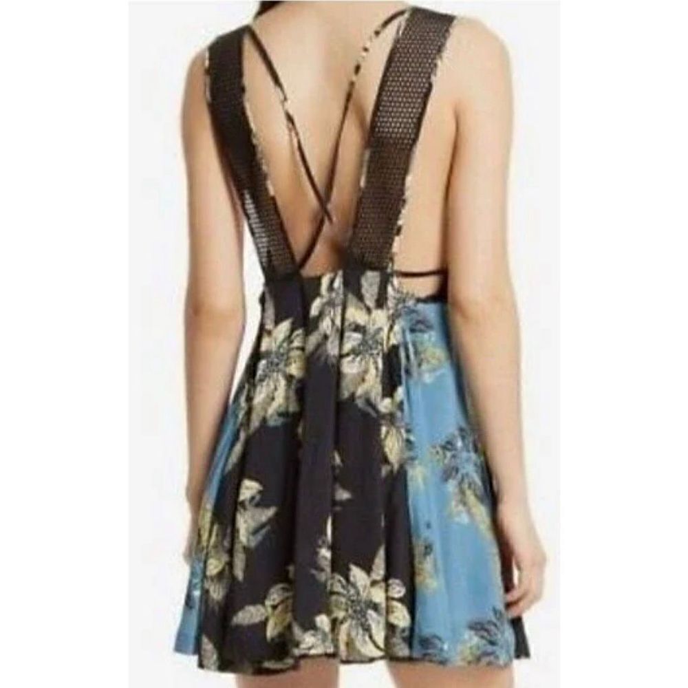 Free People Medium Thought I Was Dreaming Dress Crochet Flowy Floral Black Blue - Picture 7 of 10